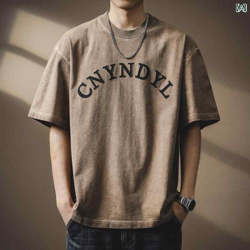 メンズ ファッション 服 オシャレ シンプル 大人 かっこいい 大きいサイズ ストリート 紳士服 アメリカン レトロ 300 グラム ヘビー コットン T シャツ 夏 カジュアル ダメージ加工 半袖