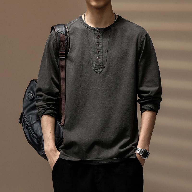 Rakuten - メンズ ファッション 服 オシャレ シンプル 大人 かっこいい 大きいサイズ ストリート 紳士服 ハイエンド タフ ヘンリー カラー アメリカン レトロ 長袖 T シャツ 春秋 綿 レイヤリング トップス