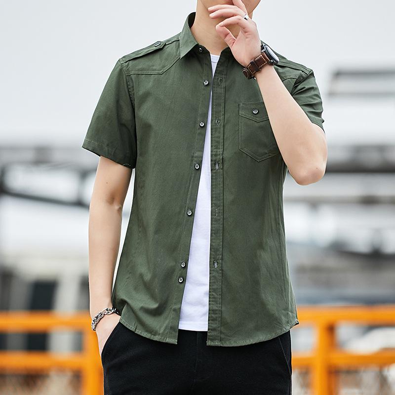 メンズ ファッション 服 オシャレ シンプル 大人 かっこいい 大きいサイズ ストリート 紳士服 半袖 シャツ 夏 コットン シャツ スリム ミリタリー カジュアル 服