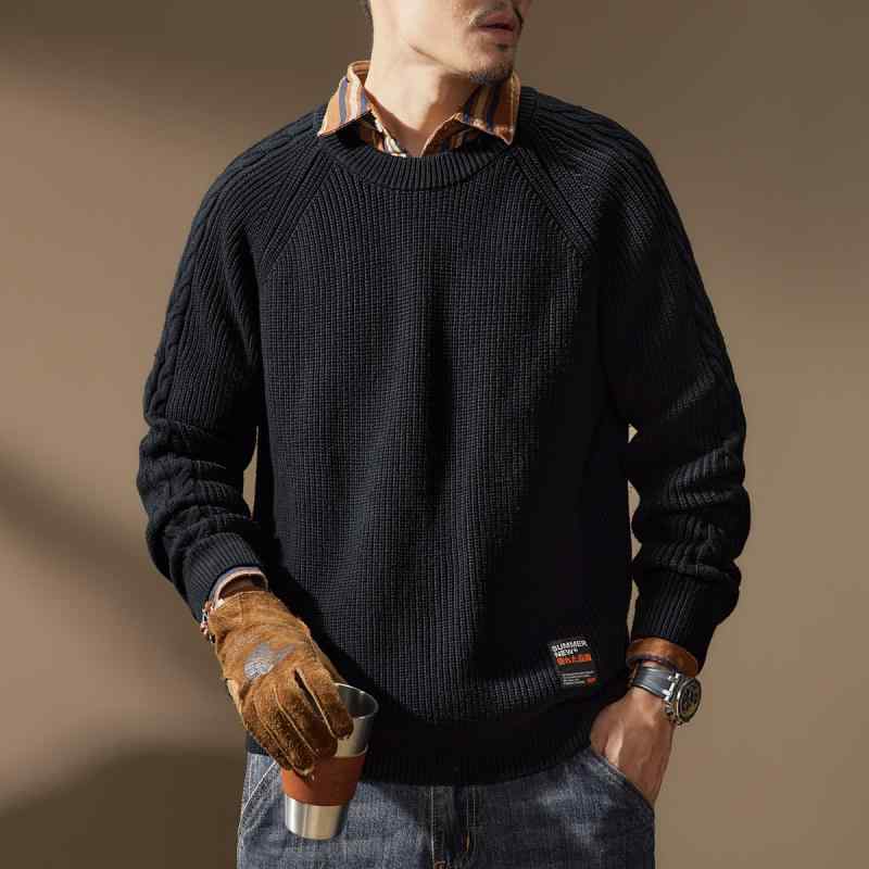 メンズ ファッション 服 オシャレ シンプル 大人 かっこいい 大きいサイズ ストリート 紳士服 アメリカン ヘビー レトロ ブラック セーター 春秋 ニット レイヤリング シャツ ジャカードセーター(4.0)