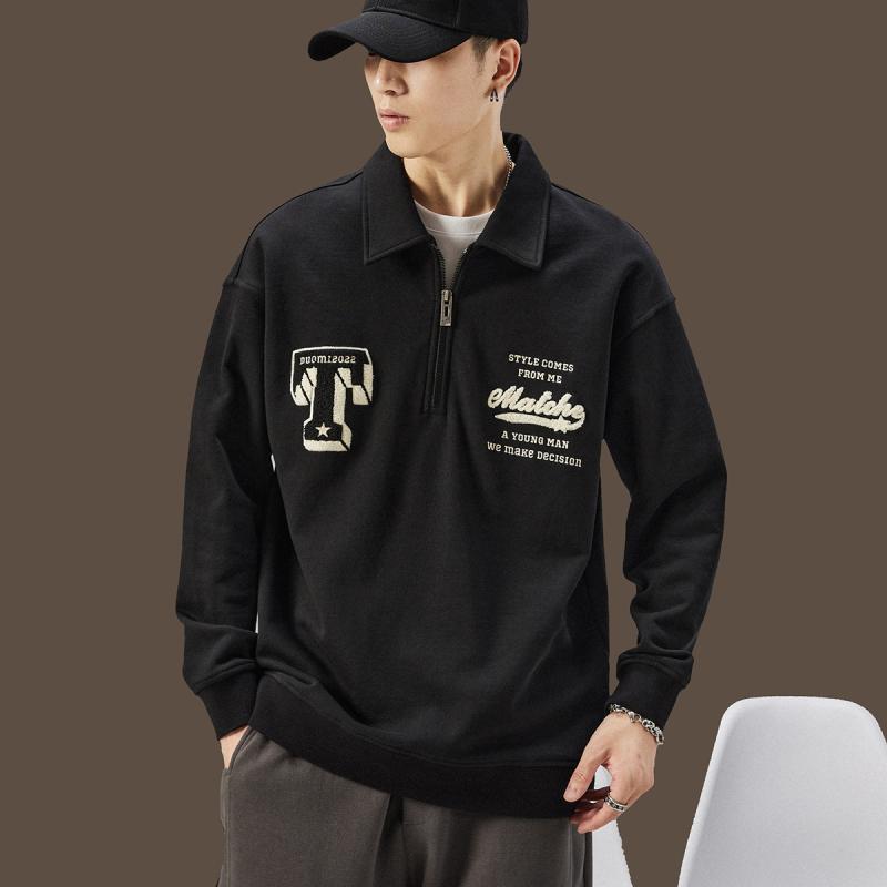 メンズ ファッション 服 オシャレ シンプル 大人 かっこいい 大きいサイズ ストリート 紳士服 レトロ スウェット シャツ 秋 コットン トップス プルオーバー ポロ シャツ 長袖 T シャツ