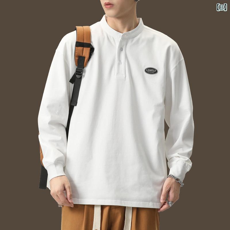 メンズ ファッション 服 オシャレ シンプル 大人 かっこいい 大きいサイズ ストリート 紳士服 アメリカン ヘビー ヘンリー カラー ポロ 秋 スウェット シャツ 黒 T シャツ