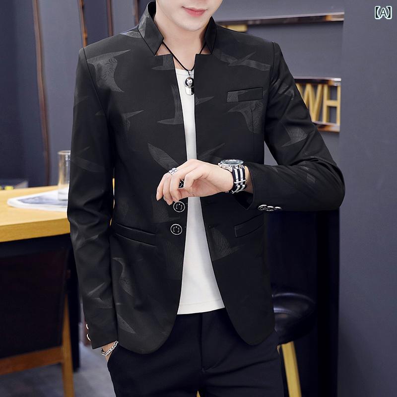 メンズ 服 シンプル ファッション オシャレ 大人 かっこいい 大きいサイズ ストリート 紳士服 スタンドカラー チュニック スリム 薄型 スーツ ジャケット カジュアル トップス