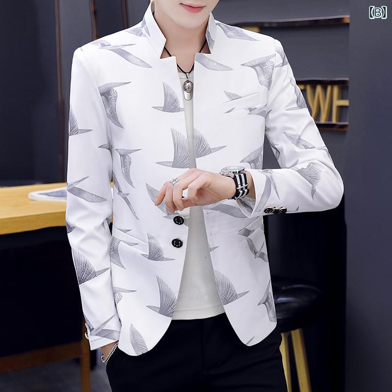 メンズ 服 シンプル ファッション オシャレ 大人 かっこいい 大きいサイズ ストリート 紳士服 スタンドカラー チュニック スリム 薄型 スーツ ジャケット カジュアル トップス