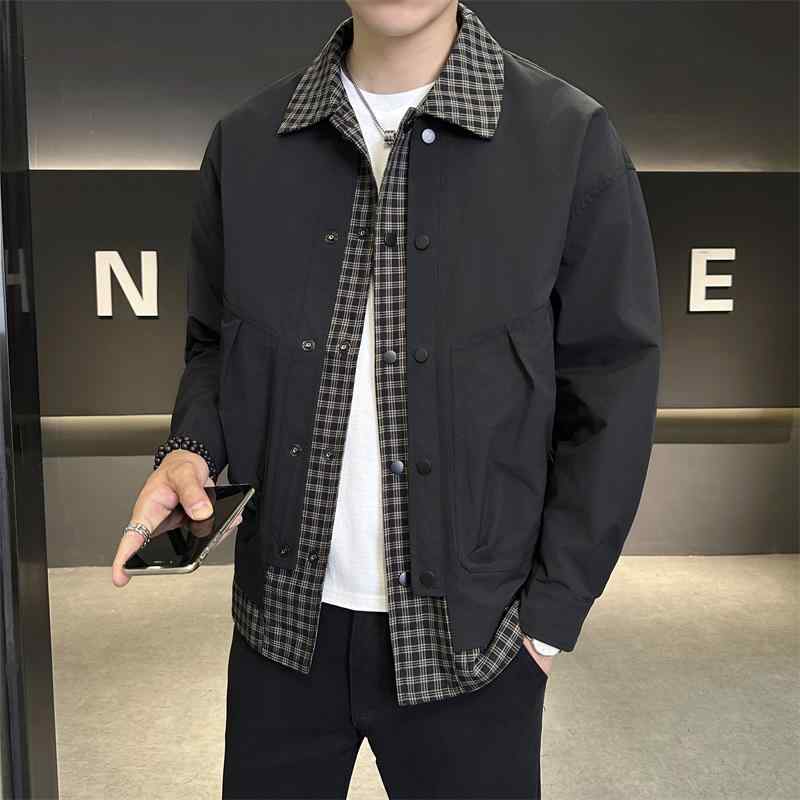 メンズ 服 シンプル ファッション オシャレ 大人 かっこいい 大きいサイズ ストリート 紳士服 フェイク ツーピース チェック柄 ジャケット 薄手