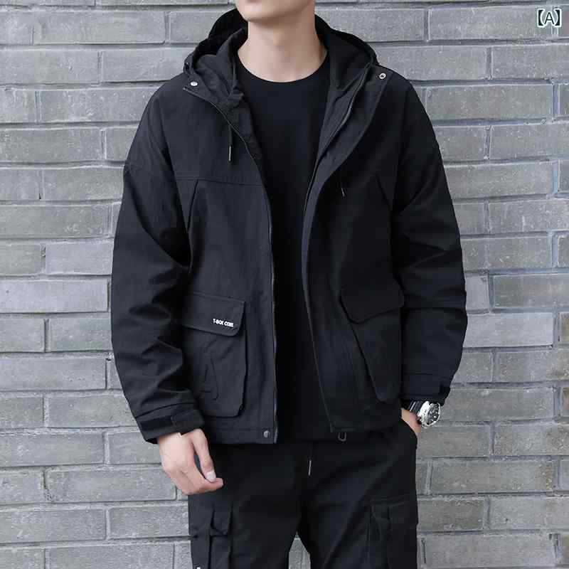 メンズ 服 シンプル ファッション オシャレ 大人 かっこいい 大きいサイズ ストリート 紳士服 フード ジャケット アメリカン ブラック カジュアル