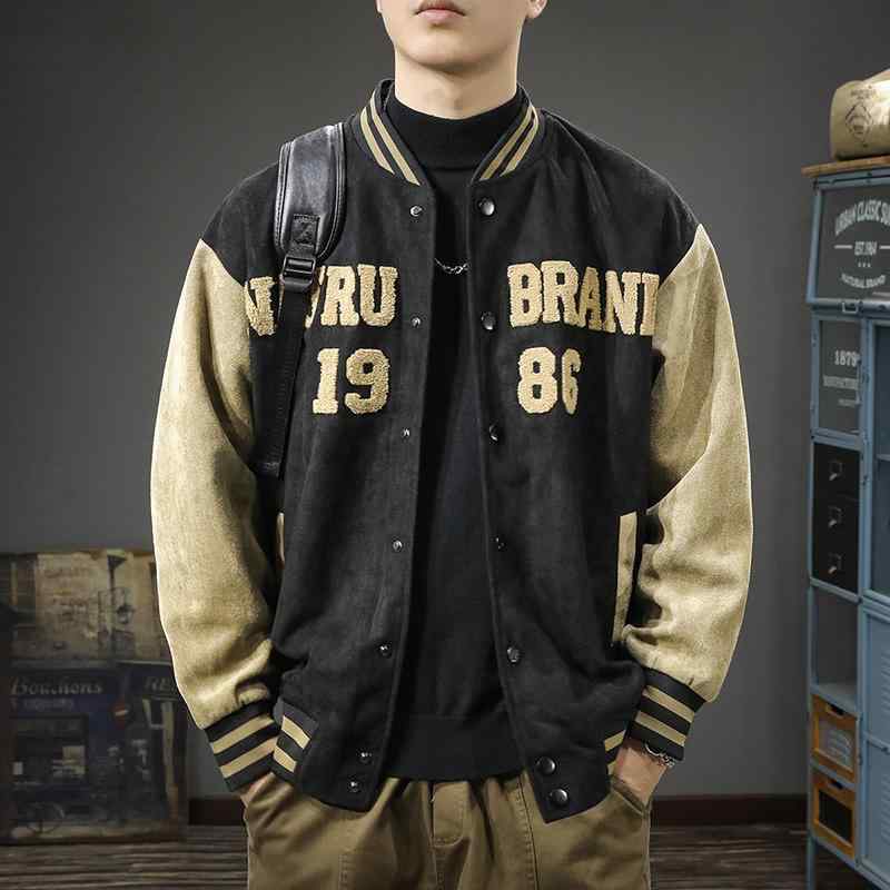 乐天商城 - メンズ 服 シンプル ファッション オシャレ 大人 かっこいい 大きいサイズ ストリート 紳士服 秋 スエード 野球 ジャケット アメリカン ヘビー