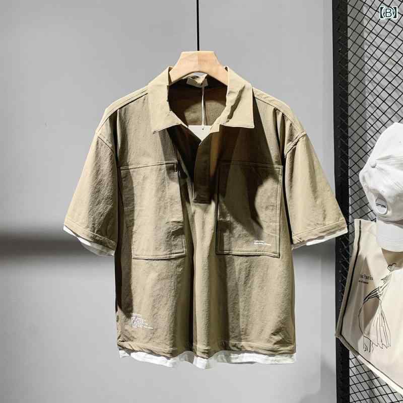 メンズ 服 シンプル ファッション オシャレ 大人 かっこいい 大きいサイズ ストリート 紳士服 ファッション カラーマッチング フェイク ツーピース 夏