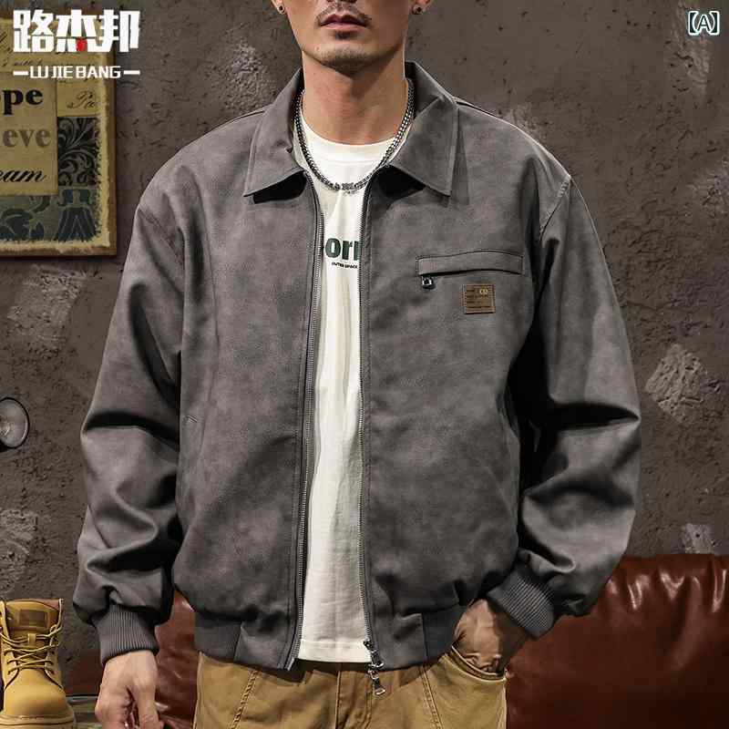 メンズ 服 シンプル ファッション オシャレ 大人 かっこいい 大きいサイズ ストリート 紳士服 Pu エコ レザーカラー アメリカン ダメージ 加工 エコ レザージャケット ライダース フライト ジャケット