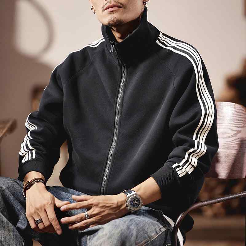 メンズ 服 シンプル ファッション オシャレ 大人 かっこいい 大きいサイズ ストリート 紳士服 ジッパー カーディガン セーター スタンドカラー ストライプ スポーツ カジュアル ジャケット