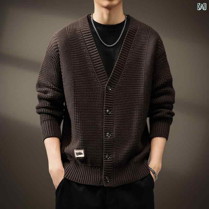 メンズ 服 シンプル ファッション オシャレ 大人 かっこいい 大きいサイズ ストリート 紳士服 アメリカンヘビー Vネックカーディガン セーター 秋 カジュアル ジャケット