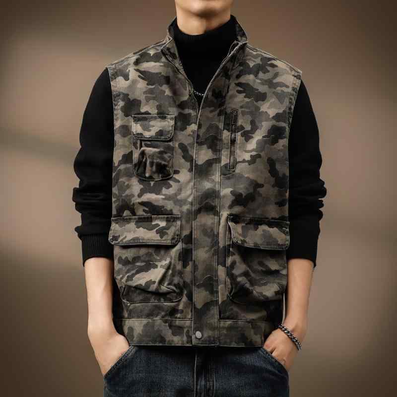 メンズ 服 シンプル ファッション オシャレ 大人 かっこいい 大きいサイズ ストリート 紳士服 ハイエンド アメリカン アウトドア 迷彩 ワーク ベスト 秋 フィッシングベスト ジャケット タフ ハンティングジャケット(4)