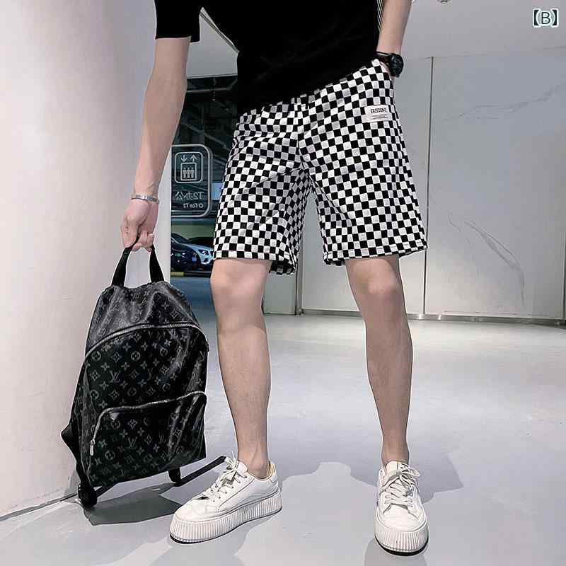 メンズ 服 シンプル ファッション オシャレ 大人 かっこいい 大きいサイズ ストリート 紳士服 五分丈 パンツ 夏 快適 ストレート チェック柄 アウター 薄手 ビーチ