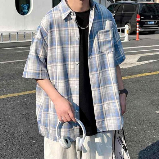 メンズ 服 シンプル ファッション オシャレ 大人 かっこいい 大きいサイズ ストリート 紳士服 ブルー チェック柄 シャツ 半袖 夏服 カジュアル メンズ 服 シンプル ファッション オシャレ 大人 かっこいい 大きいサイズ ストリート 紳士服 ブルー チェック柄 シャツ 半袖 夏服 カジュアル
