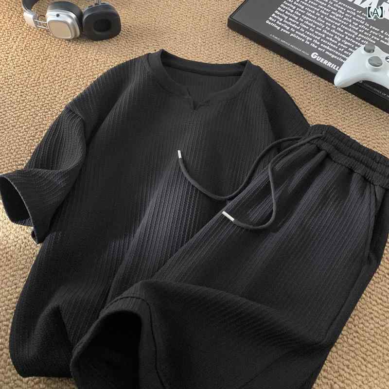 メンズ 服 シンプル ファッション オシャレ 大人 かっこいい 大きいサイズ ストリート 紳士服 Vネック 冷感 半袖 スーツ 夏 ゆったり カジュアル パンツ セット