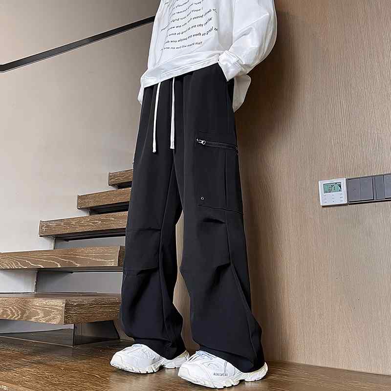メンズ 服 シンプル ファッション オシャレ 大人 かっこいい 大きいサイズ ストリート 紳士服 ビッグ ポケット カーゴ 秋 ハイエンド ストレート ワイド レッグ カジュアル パンツ