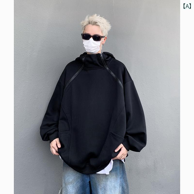 メンズ 服 シンプル ファッション オシャレ 大人 かっこいい 大きいサイズ ストリート 紳士服 ダブル ジッパー フード スウェットシャツ ヘビー ジャケット アメリカン ストリート