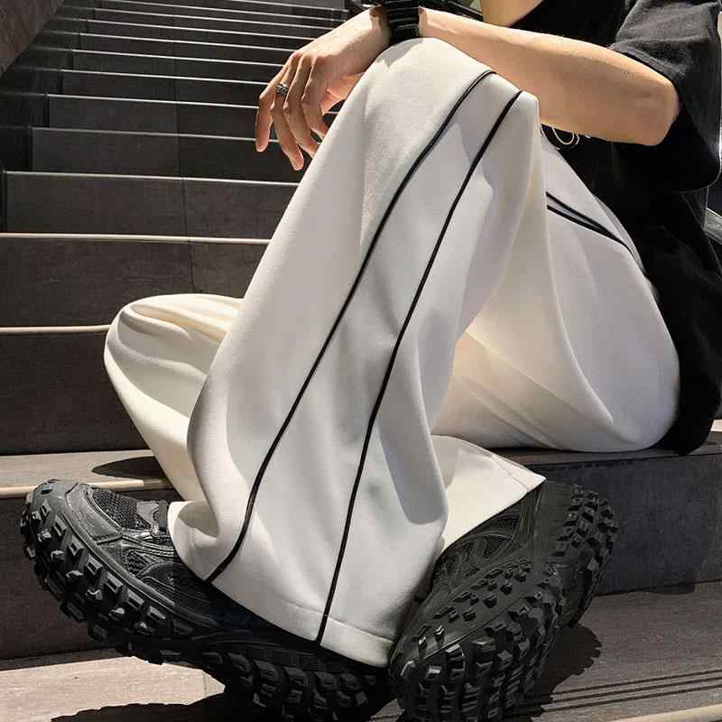 乐天商城 - メンズ 服 シンプル ファッション オシャレ 大人 かっこいい 大きいサイズ ストリート 紳士服 ストライプ ワーク スウェットパンツ 夏 薄手 アメリカン ワイド レッグ カジュアル パンツ ストレート ヘビー スポーツ