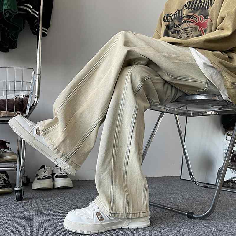 メンズ 服 シンプル ファッション オシャレ 大人 かっこいい 大きいサイズ ストリート 紳士服 夏 薄手 ブーツ カット ズボン 黄 マッド ジーンズ