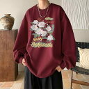 メンズ 服 シンプル ファッション オシャレ 大人 かっこいい 大きいサイズ ストリート 紳士服 カメリア バーガンディ スウェットシャツ アメリカン 秋 コート ヘビー スティッフ ラウンドネック トップス