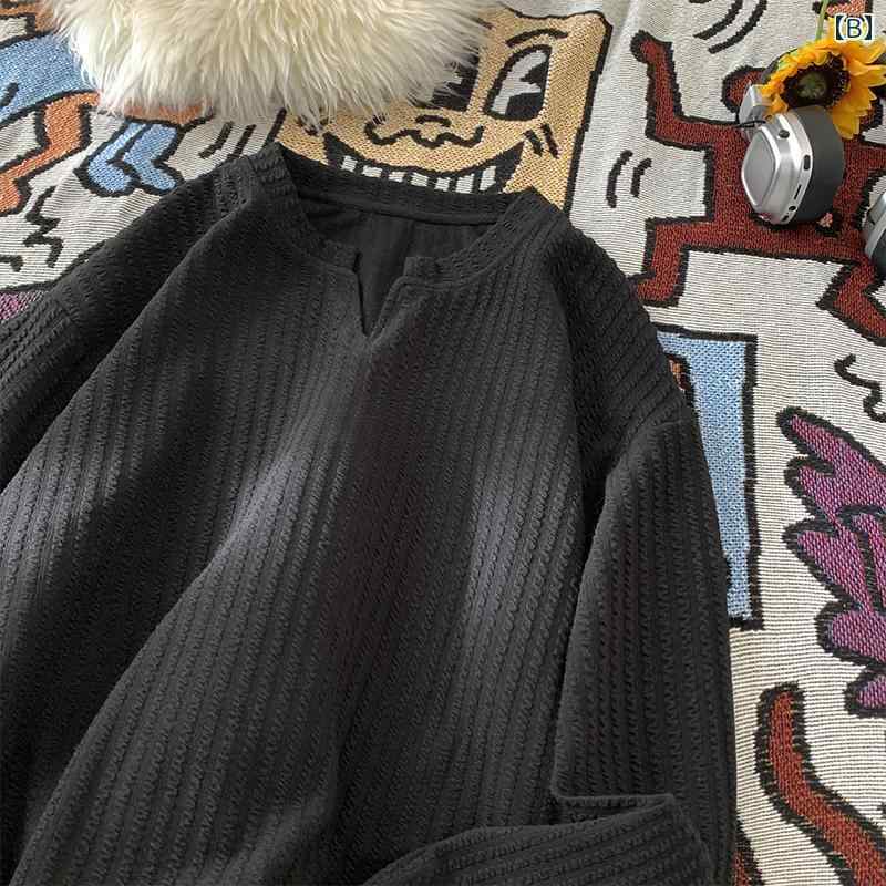 メンズ 服 シンプル ファッション オシャレ 大人 かっこいい 大きいサイズ ストリート 紳士服 アメリカン ストリート 長袖 T シャツ 秋 無地 カジュアル Vネック