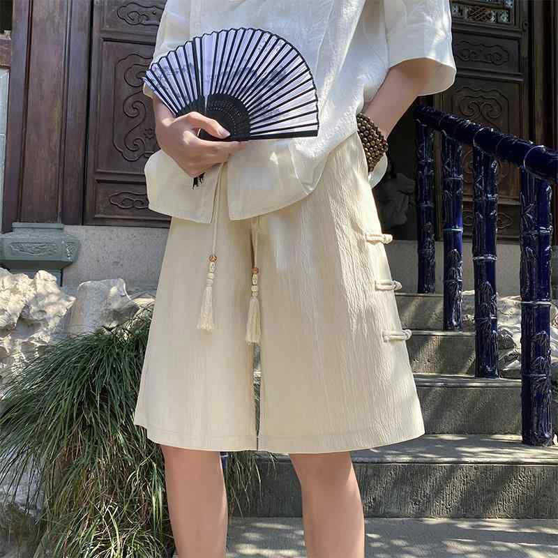 Pants - メンズ 服 シンプル ファッション オシャレ 大人 かっこいい 大きいサイズ ストリート 紳士服 コットンリネン パンツ バックル 夏 薄手 カジュアル リネン 五分丈
