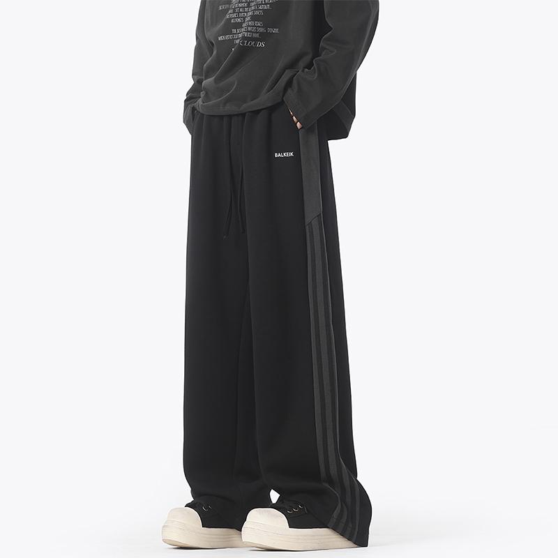 Rakuten - メンズ 服 シンプル ファッション オシャレ 大人 かっこいい 大きいサイズ ストリート 紳士服 ヘビー ブラック ストレート レッグ スウェットパンツ ストライプス カジュアル パンツ ワイド アメリカン スポーツ