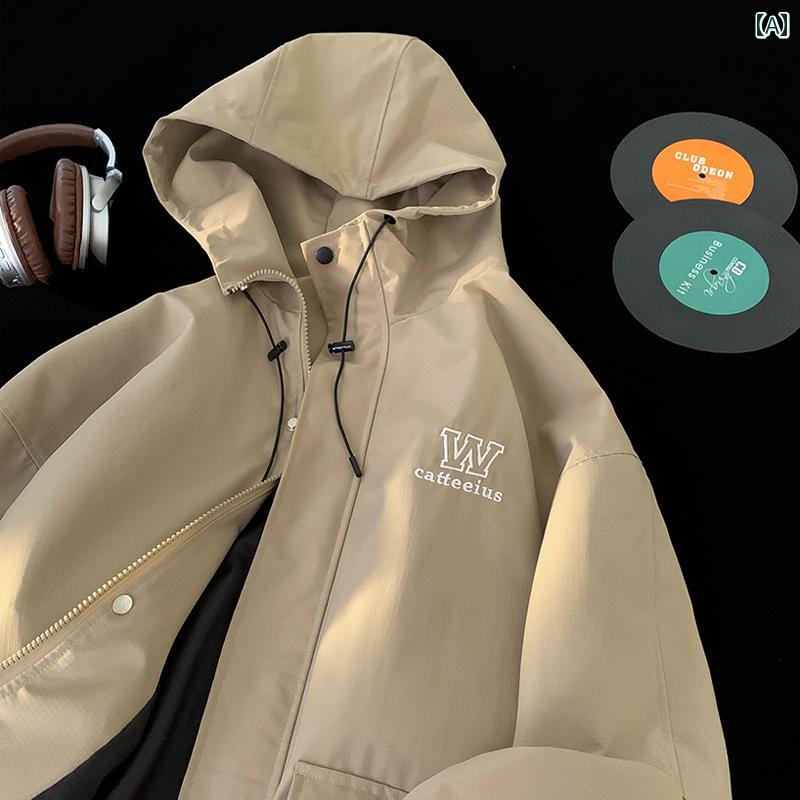 メンズ 服 シンプル ファッション オシャレ 大人 かっこいい 大きいサイズ ストリート 紳士服 レター ジャケット 秋 防水 ワークジャケット アメリカン アウトドア 登山 服