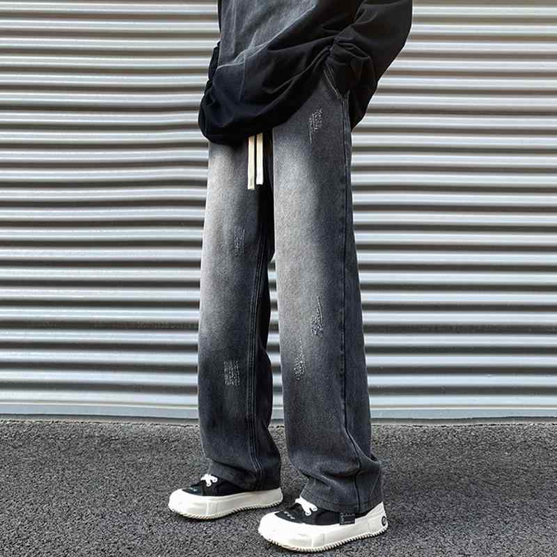 メンズ 服 シンプル ファッション オシャレ 大人 かっこいい 大きいサイズ ストリート 紳士服 スクラッチ グラデーション ジーンズ アメリカン ストリート ウォッシュ 加工 ダメージ ストレート パンツ