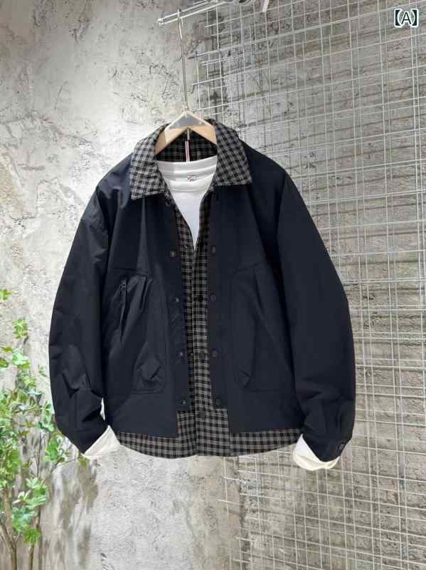 メンズ 服 シンプル ファッション オシャレ 大人 かっこいい 大きいサイズ ストリート 紳士服 秋 フェイク ツーピース ジャケット カジュアル チェック柄 トップス