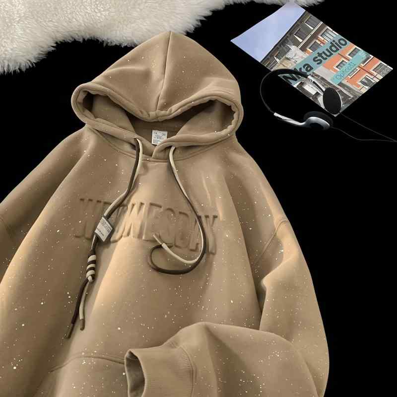 メンズ 服 シンプル ファッション オシャレ 大人 かっこいい 大きいサイズ ストリート 紳士服 カスミソウ ヘビー フード スウェットシャツ 秋 アメリカン スタンプ レター ジャケット カジュアル プルオーバー トップス