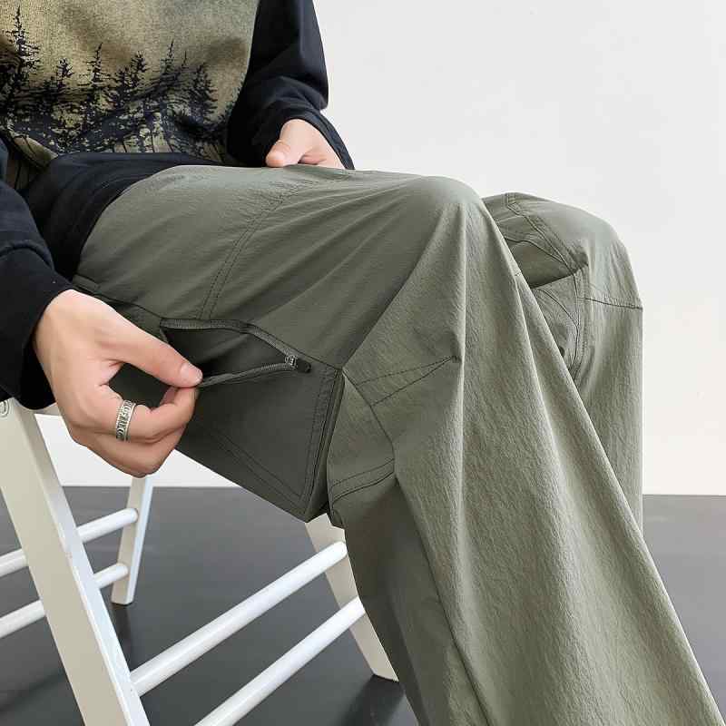 メンズ 服 シンプル ファッション オシャレ 大人 かっこいい 大きいサイズ ストリート 紳士服 アーミーグリーン ジャケット パンツ 秋 アメリカン 多機能 サイド ジッパー ストレート アウトドア ハイキング 登山