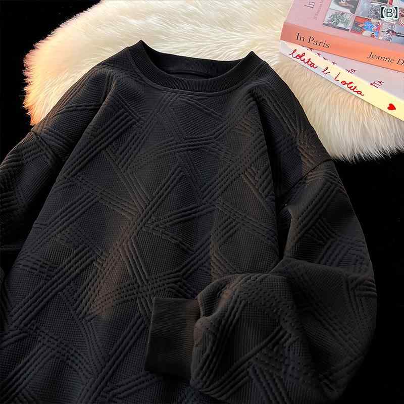 メンズ 服 シンプル ファッション オシャレ 大人 かっこいい 大きいサイズ ストリート 紳士服 秋 ワッ フル ホワイト スウェットシャツ ハイエンド 服 ゆったり ラウンドネック 厚手 コート