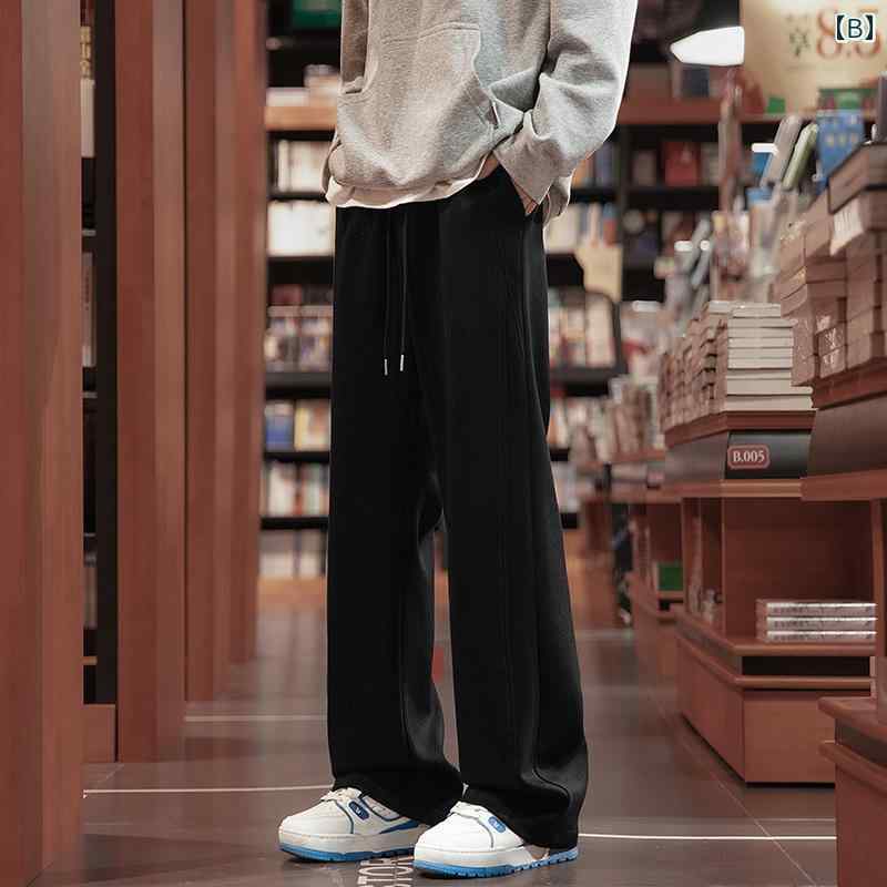 メンズ 服 シンプル ファッション オシャレ 大人 かっこいい 大きいサイズ ストリート 紳士服 ライト グレー パンツ アメリカン ドレープ カジュアル パンツ ストレート ワイド レッグ フロア レングス