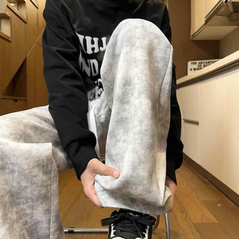 Half Pants, Shorts - メンズ 服 シンプル ファッション オシャレ 大人 かっこいい 大きいサイズ ストリート 紳士服 秋 タイダイ柄 ダーティー パンツ ヘビー ストレート ワイド レッグ アメリカン スポーツ カジュアル