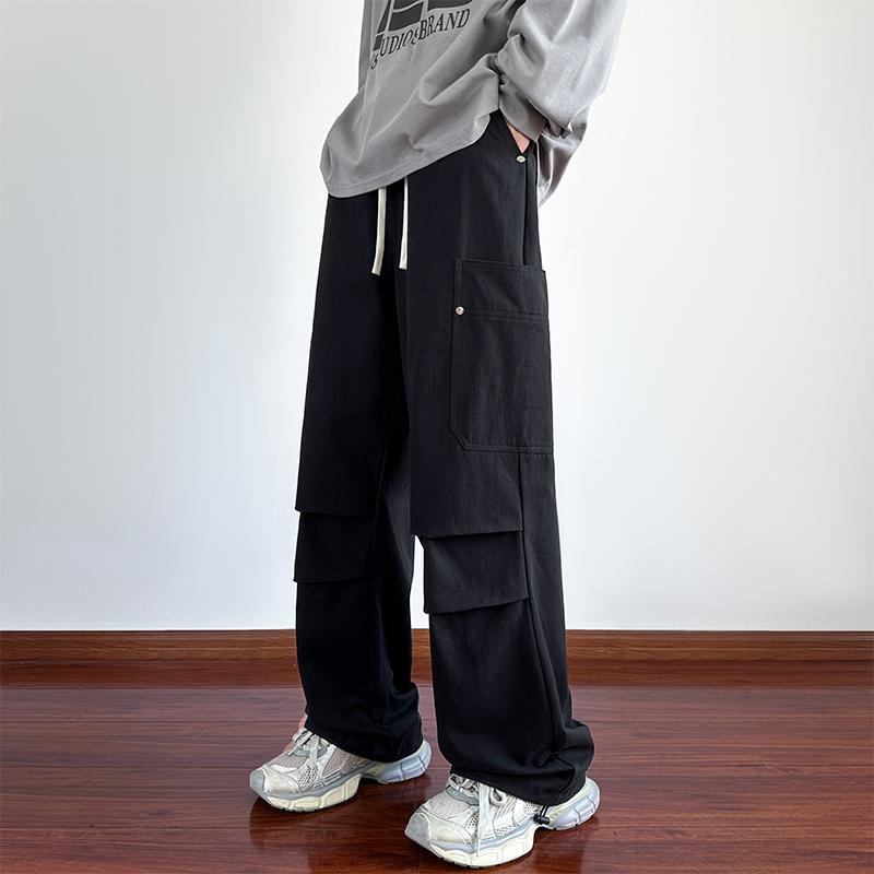 Pants - メンズ 服 シンプル ファッション オシャレ 大人 かっこいい 大きいサイズ ストリート 紳士服 マルチ ポケット プリーツ ファッション アメリカン 機能的 ワイド レッグ パンツ ストレート カジュアル
