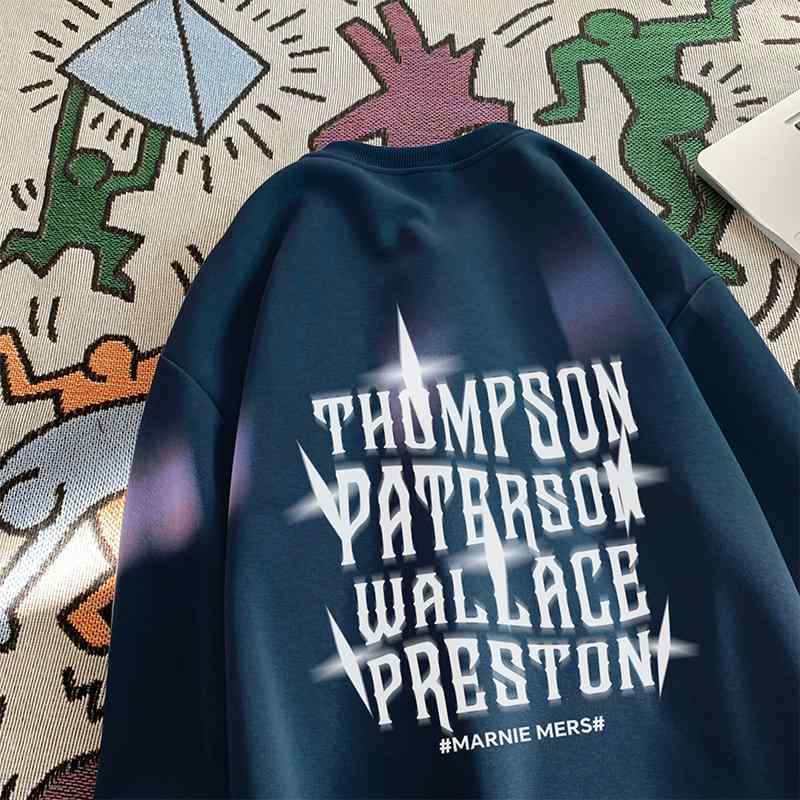 メンズ 服 シンプル ファッション オシャレ 大人 かっこいい 大きいサイズ ストリート 紳士服 ネイビー ラウンドネック スウェットシャツ ヘビー トップス アメリカン レター プリント ジャケット