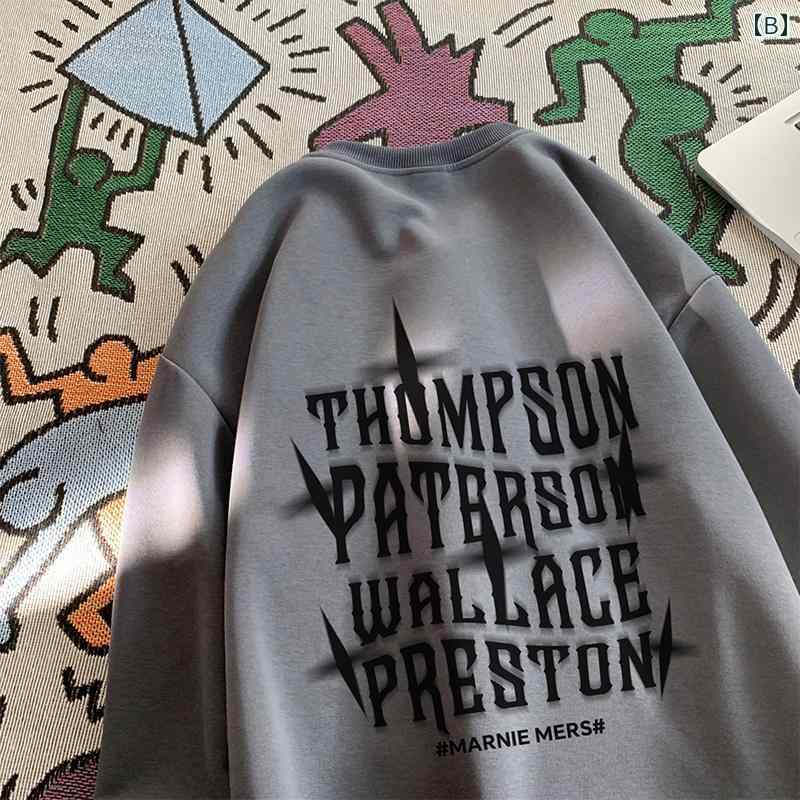 メンズ 服 シンプル ファッション オシャレ 大人 かっこいい 大きいサイズ ストリート 紳士服 ネイビー ラウンドネック スウェットシャツ ヘビー トップス アメリカン レター プリント ジャケット