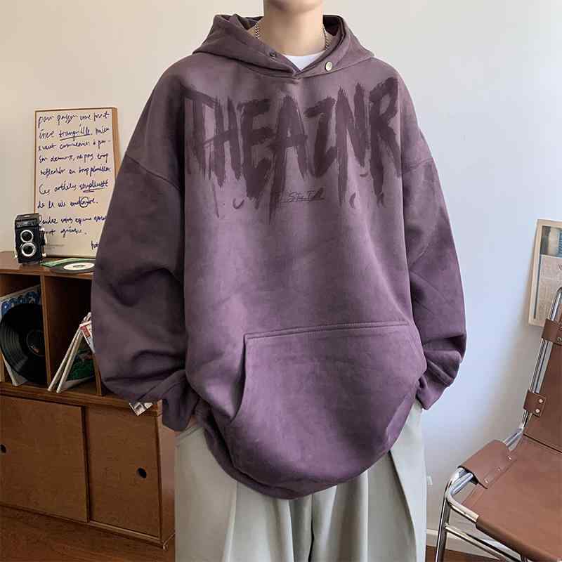 メンズ 服 シンプル ファッション オシャレ 大人 かっこいい 大きいサイズ ストリート 紳士服 パープル スエード フード スウェットシャツ 秋 アメリカン カップル ジャケット ヘビー トップス