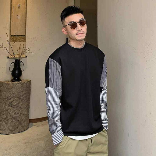 メンズ 服 シンプル ファッション オシャレ 大人 かっこいい 大きいサイズ ストリート 紳士服 ストライプ ワーク スウェットシャツ フェイク ツーピース カジュアル ラウンドネック プルオーバー トップス コート メンズ 服 シンプル ファッション オシャレ 大人 かっこいい 大きいサイズ ストリート 紳士服 ストライプ ワーク スウェットシャツ フェイク ツーピース カジュアル ラウンドネック プルオーバー トップス コート