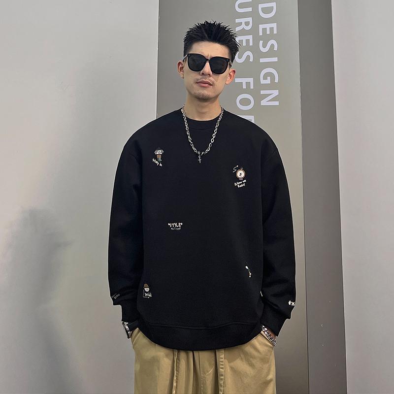 運動外衣 - メンズ 服 シンプル ファッション オシャレ 大人 かっこいい 大きいサイズ ストリート 紳士服 ラウンドネック スウェットシャツ カジュアル トップス フード レス プルオーバー