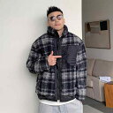 メンズ 服 シンプル ファッション オシャレ 大人 かっこいい 大きいサイズ ストリート 紳士服 秋 冬 ベルベット 綿服 チェック柄 プリント 暖かい ラムウール 綿 ジャケット