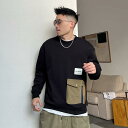 メンズ 服 シンプル ファッション オシャレ 大人 かっこいい 大きいサイズ ストリート 紳士服 ラウンドネック プルオーバー スウェットシャツ ポケット ジャケット トップス カジュアル
