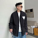 メンズ 服 シンプル ファッション オシャレ 大人 かっこいい 大きいサイズ ストリート 紳士服 春 ハート型 プリント Vネック ジャケット ゆったり ワークジャケット アメカジ トップス