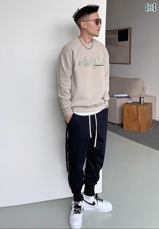 メンズ 服 シンプル ファッション オシャレ 大人 かっこいい 大きいサイズ ストリート 紳士服 無地 スウェットシャツ レター ラウンドネック トップス 長袖 アメリカン ジャケット