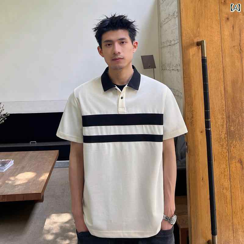 メンズ 服 シンプル ファッション オシャレ 大人 かっこいい 大きいサイズ ストリート 紳士服 ポロシャツ 半袖 夏 ストライプ カジュアル T シャツ