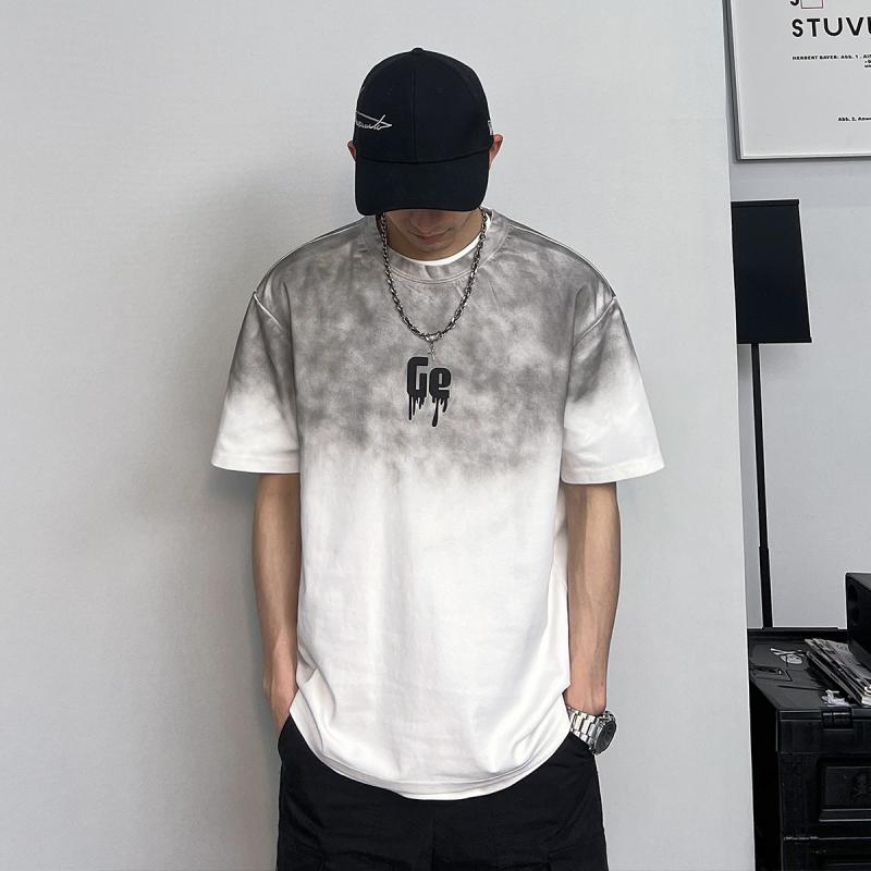 Short Sleeves - メンズ 服 シンプル ファッション オシャレ 大人 かっこいい 大きいサイズ ストリート 紳士服 ウォッシュド 半袖 T シャツ 夏 アメリカン カジュアル レター プリント ダメージ