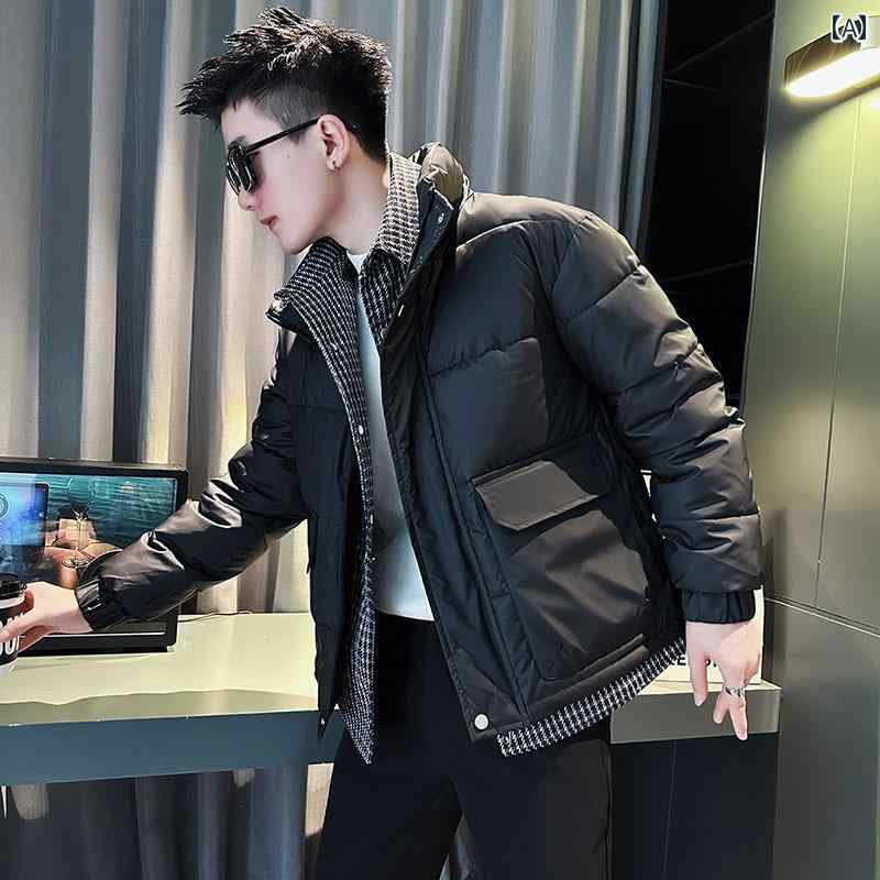 メンズ 服 シンプル ファッション オシャレ 大人 かっこいい 大きいサイズ ストリート 紳士服 ワークジャケット 冬 フェイク ツーピース コットンコート コットン