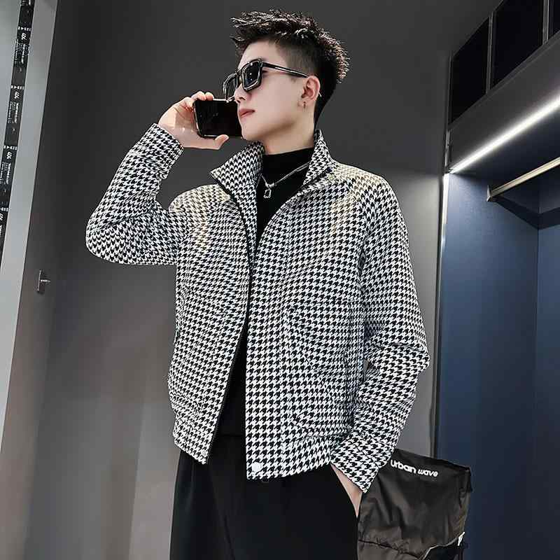 メンズ 服 シンプル ファッション オシャレ 大人 かっこいい 大きいサイズ ストリート 紳士服 千鳥格子 スタンドカラー ジャケット 春秋 ハイエンド