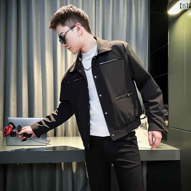 メンズ 服 シンプル ファッション オシャレ 大人 かっこいい 大きいサイズ ストリート 紳士服 カーキ ジッパー ジャケット 早春 ワーク トップス